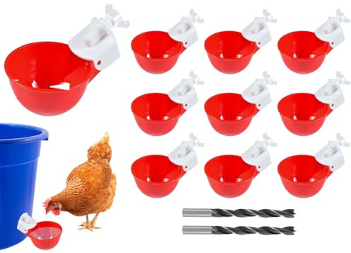 Kellegour 10PCS Bebederos De Agua De Aves De Corral,Bebedero AutomáTico De Pollo,Bebedor De Pollo,Bebedero De Riego De Pollo,Bebedero Gallinas,con 2 Taladros,para Pollo,Pato,Ganso,Turquía,Paloma(Rojo)