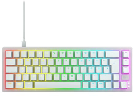 CHERRY XTRFY K5V2 Compact, mechanische Gaming-Tastatur im 65-Prozent-Format, Deutsches Layout (QWERTZ), Hot-Swap-Keyboard, MX2A RED Switches, Weiß-Transparent