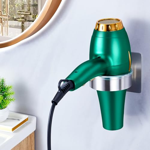 WAYASI Hair Dryer Holder - Hair Tool Storage Organizer Wall Mount, Stainless Steel Hair Blow Dryer Holder, Hot Tools Holder, Adhesive Hairdryer Holder Bathroom, Hair Dryer Hanger, Blow Dryer Organizer
