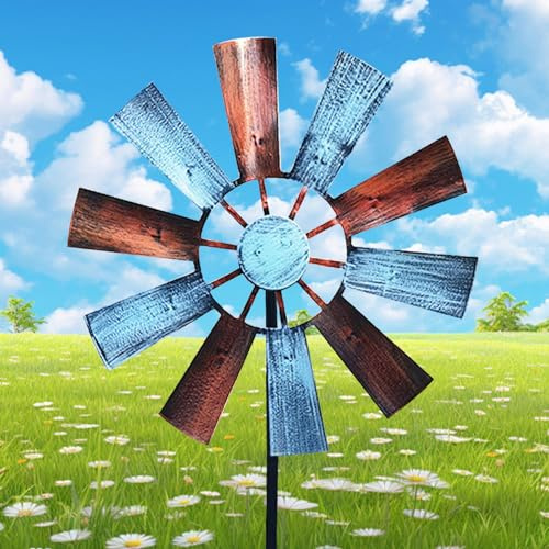 Molino de viento para patio, 28.7x9.5 metal de arte de patio de metal, hilanderos de patio de estaca de metal al aire libre, multicolor de energía solar con molinos de viento de spinner de escultura