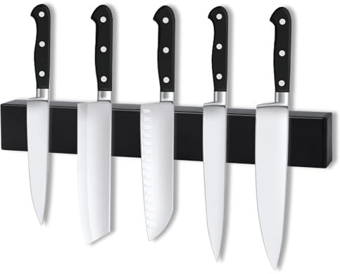 VFANDV Porte Couteau, 30cm Barre Pagnétique Porte-couteau Noir Magnétique Sans Perçage Inox Porte Couteaux Aimanté, Aimant Couteau Mural Support pour Couteaux de Cuisine