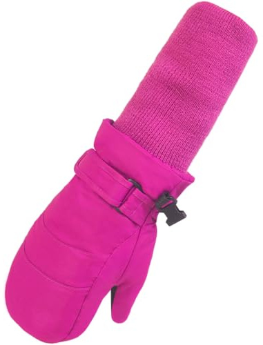 MAGARROW Children Kids Mittens Winter Warm Winter Snow Ski Windproof Gloves (Hot Pink- Long Cuff, 6-8 Years)