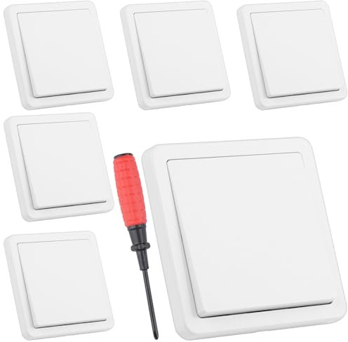 6 Stück Wechsel-Schalter Lichtschalter Unterputz Klemmanschluss weiß 250V / 10A Serienschalter Steckklemme Wechselschalter Universal Aus-Wechsel Wandschalter mit Schraubendreher 84 x 84 mm