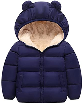 Generico Giacca Con Cappuccio In Fleece Per Bambini E Bambine Giubbotto Antivento Bambino Cappottino Con Orecchie Bimba Giubbotto Invernale Bambino Piumino Bambino Invernale (Navy, 12-18 Months)