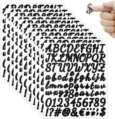 Set di 11 fogli autoadesivi in vinile con lettere adesive, lettere adesive, adesivi lettere, colore nero, per cassetta postale, segni, numero di indirizzo, scrapbooking, arte decorativa