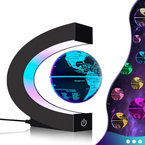 Lampe globe magnétique flottante avec lumières LED multicolores, gadget cool en C pour bureau, maison, bibliothèque, décoration de bureau, cadeau cool pour hommes, femmes, père, maris (globe