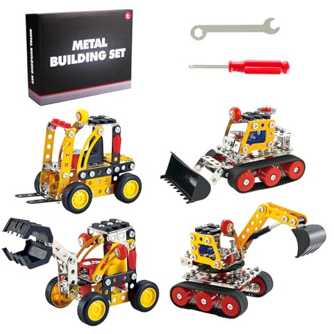 Bearbao STEM Metal Model Construction Building Kit – 4 Engineering Model Kit with Tools & Manual for Kids Ages 12 and Up, DIY Assembly Construction Toy for Boys Girls, Great Gift for Kids Adults