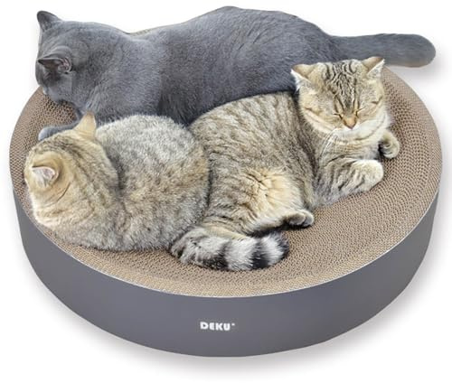HIOVEL Cat Scratching Board, 2 in 1 Cat Scratch Bed, Round Corrugated Cardboard Scratcher, Scratching Mat for Grinding Claws and Rest (60CM)