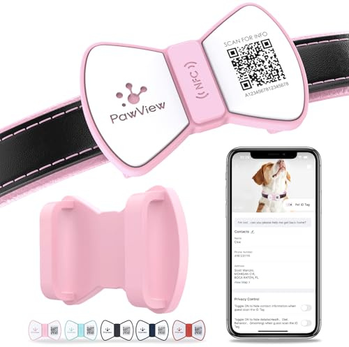 PawView QR-kod hundtaggar UK med NFC – personlig husdjurs-ID-etikett vattentät silikon dra på hundhalsband tagg för förlorad husdjursåterhämtning – ingen GPS behövs, ingen prenumeration eller gratis