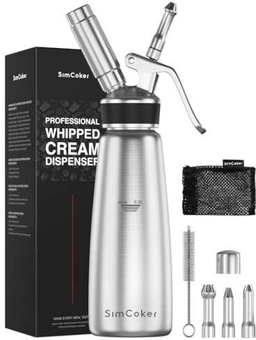 Whipped Cream Dispenser, Stainless Steel Cream Whipper with 3 Nozzles, 1 Brush and 1 Storage Bag, 500 mL, N2O Chargers Not Included, Dishwasher Safe