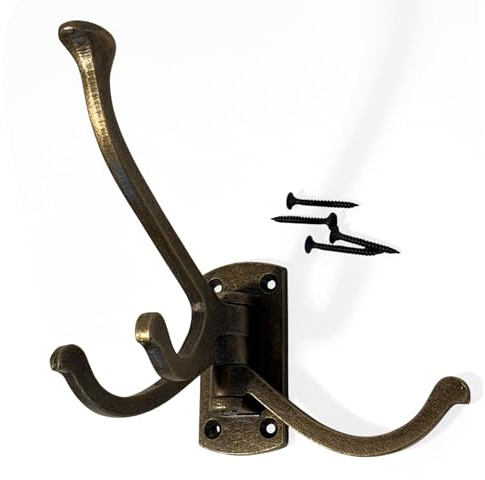 Thorness Four-Way Folding Coat Hook | Antique Brass Swivel Hook | | Wall Mounted for Bathroom, Kitchen, Bedroom | Captains Hook | independently swiveling arms | Versatile and Elegant