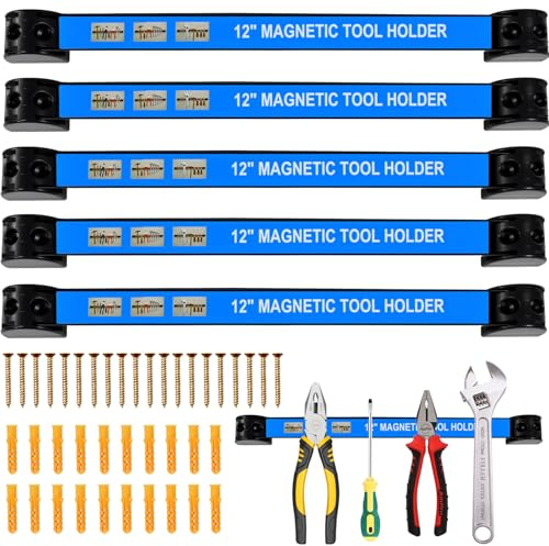 BRRDAQU 5 Pezzi Porta Attrezzi Magnetico da Parete 30cm, Barre Magnetiche Porta Attrezzi, Porta Utensili Magnetico Officina con Viti E Tasselli per Garage, Officina e Cucina