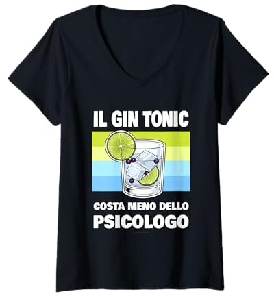 Donna Maglietta Gin Tonic Divertente - Costa Meno dello Psicologo Maglietta con Collo a V