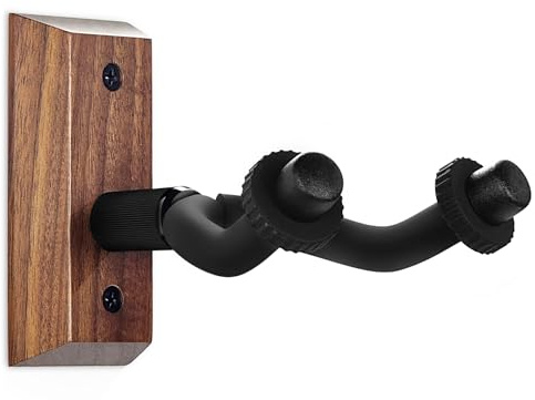 WiNGO Soporte Pared Guitarra - Colgador Gancho de Madera de Nogal Negro - Percha Ajustable para Guitarra Eléctrica y Acústica, Mandolina, Bajo y Ukelele – WH98BK