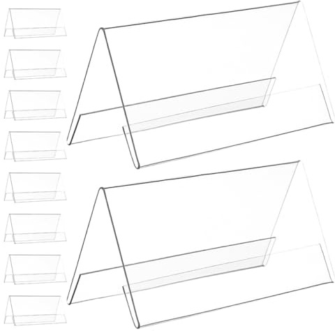 JECOMPRIS Lot de 10 Porte-plaques Nominatives Triangulaires Transparentes, Format 120 X 60 Mm, Double Face, Support de Table pour Bureau et Événements, Plaques D’emplacements pour Noms