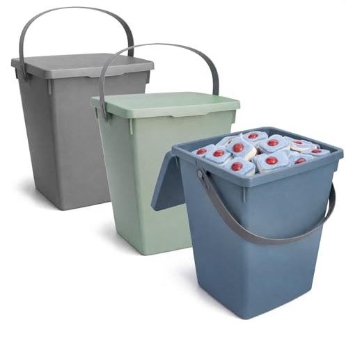com-four® 3x Förvaringslåda med Lock och Handtag 5 L, Plastbehållare | Soptunna - Klädnypelåda [Urval varierar]