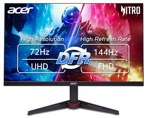 acer Nitro 27” 4K UHD 3840 x 2160 Gaming IPS Monitor | AMD FreeSync | Up to 72Hz Refresh Rate with DFR to FHD 144Hz | Up to 0.5ms | 1 x Display Port 1.4 & 2 x HDMI 2.0 Ports | VG270K L1bmiipx