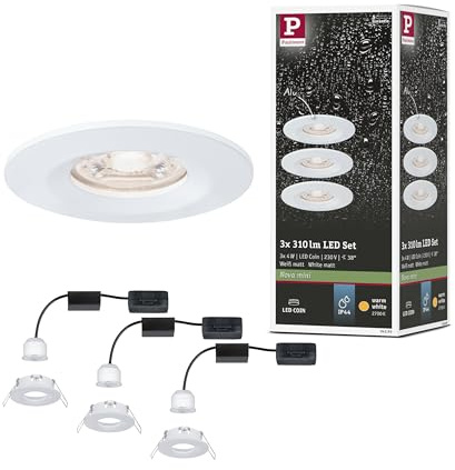 Paulmann LED Downlight Nova mini Coin IP44 3x4W 2700K White matt | Set of 3 lights, colour temperature 2700K, for ceiling mounting, IP44, warm white