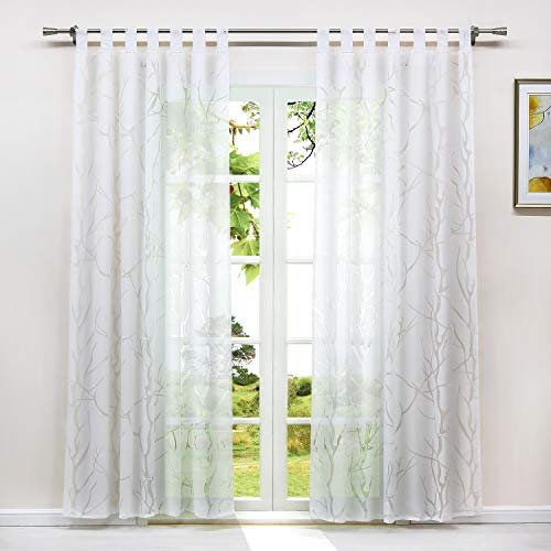 HeichkelL Transparente Gardine Ausbrenner 1 Stück Voile Vorhang Modern Gardine mit Schlaufen in Baumäste Muster Weiß BxH 140x225 cm