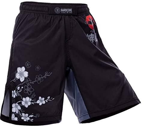 Hardcore träning MMA shorts barn kampsport boxning muay thailändsk BJJ, Svart grå röd, 12 år
