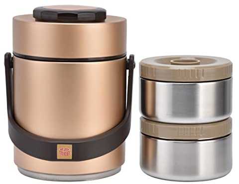 Jenngaoo Fiambrera Térmica al Vacío 2300ml Acero Inoxidable 2 Niveles, Contenedor Aislado Portátil para Almuerzo Frío/Caliente Adultos, Viajes, Picnic