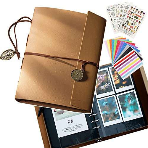 X SIM FITNESSX Fotoalbum zum Selbstgestalten 14.5x21cm Folienabdeckung Scrapbook Vintages Gästebuch Leder Fotobuch zum Einkleben DIY Geschenk mit Aufkleber Fotoecken Blau