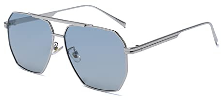 YAMEIZE Occhiali da sole pilota polarizzati con montatura quadrata in metallo - Occhiali rettangolari retrò per donna uomo Occhiali da sole vintage con protezione UV400 (Grigio Blu)
