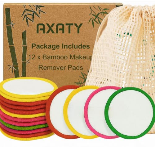 AXATY 3-Layers 12 Reusable Makeup Remover Pads - Organic Bamboo Cotton Pads with Laundry Bag, Eco-Friendly Cleansing Cotton Rounds - Makeup Remover for All Skin Types (Brown, 12 Pad Set)