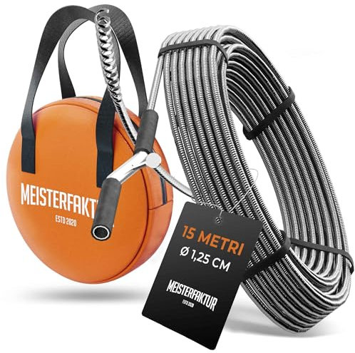 Meisterfaktur Furet Déboucheur Canalisation 3.0 [15m] - Extrêmement Longue - Furet Plomberie idéale pour blocages importants et profonds - Furet Spirale de Nettoyage de Tuyaux pour Vrais Bricoleurs !