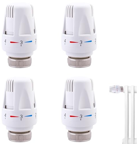 Aicharynic Thermostatkopf, 4 Stück Heizkörperventil M30 x 1,5, Kühlerthermostat Kühlerventil, mit Frostschutzstellung Heizkörperthermostat Thermostatkopf Heizungsregler für Büro Zuhause