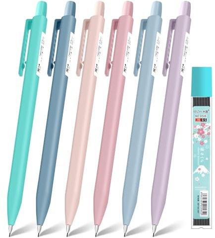 OFFCUP Lot de 6 Porte-Mine, 6pcs Macarons Crayon Mécanique 0,5mm, Porte Mines Set Remplaçable avec Recharge de Plomb HB pour étudiant Dessin Esquisse Architecture écriture