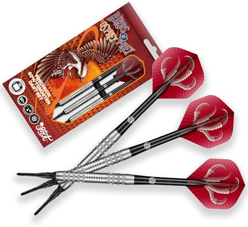 Shot! Dardos de punta suave, aves de presa águila pescadora (18 g), barril de 90% tungsteno, peso central, juego de dardos profesional hecho a mano y plumas fabricadas en Nueva Zelanda, punta de