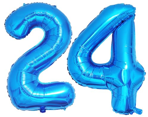 Ponmoo 40 inches Foil Balloons Numbers 24/42 Blue (101cm), Inflatable Helium or Air, Giant Balloon Number 0-9, 10-29, 30-100, Grand Balloons for Anniversary Wedding Birthday Party Decoration