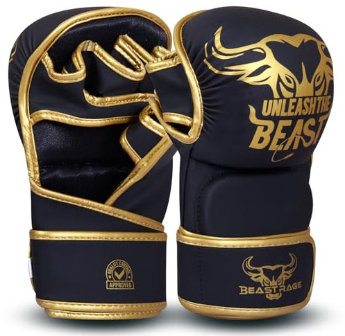 BEAST RAGE MMA-Handschuhe für Männer und Frauen verstellbare Handgelenkstütze offene Handfläche Kampfsport-Handschuhe Grappling Sparring für Muay Thai Käfigkampf Taekwondo Kickboxen
