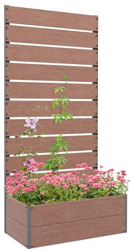 Outsunny Garden Planter with Trellis for Climbing Plants, Vines, Flowers, Freestanding Raised Bed for Garden, Outdoor, Patio, Planter Box with Drainage Gap, 72x38x150cm, Light Brown