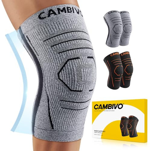 CAMBIVO Genouillere Arthrose Genou 2 Pièces, Genouillère de Tricot 3D, Genouillère Rotulienne avec Stabilisateurs Latéraux pour Ménisque pour Douleur Genoux, Sport, Running, Fitness