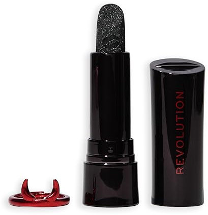Revolution Beauty, Rouge à Lèvres Noir Truly Sinful, Maquillage à Lèvres avec Paillettes pour Halloween