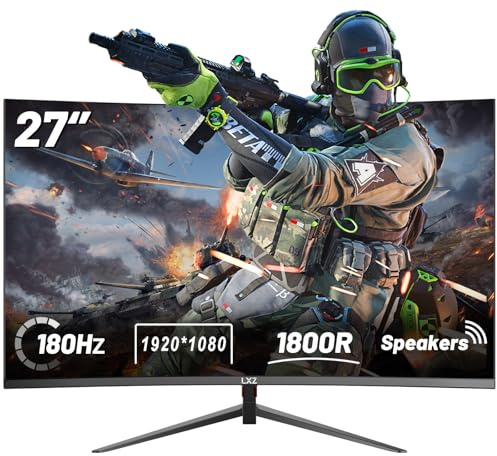 LXZ 27 Inch Curved Gaming Monitor 180Hz FHD 1080P, Frameless 1800R with FreeSync & Built-in Speaker, DP HDMI, VESA Compatible, Black
