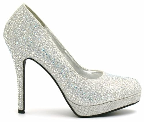 Women Party Pumps High Heel Round Toe Platform Court Shoes for Wedding Bridal Glitter Heeled Pump Evening Courts Shoes (Silver Glitter, UK Footwear Size System, Adult, Women, Numeric, Medium, 6)