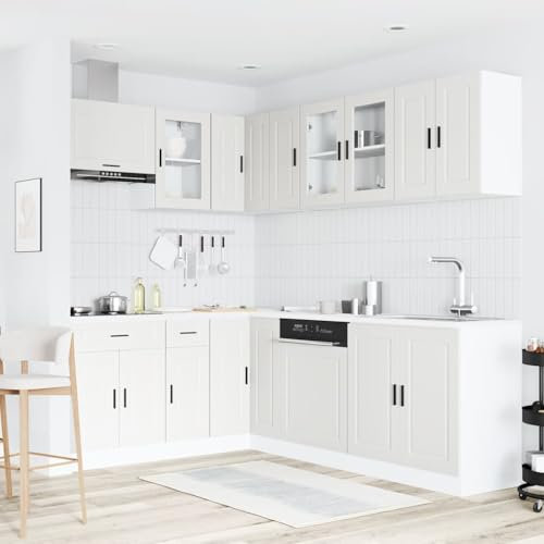 IKAYAA Muebles de Cocina 11 Piezas Porto, Cocinas Completas, Armario Inferior de Fregadero, Armario Colgante Cocina, Armario para el Horno Blanco Type-3