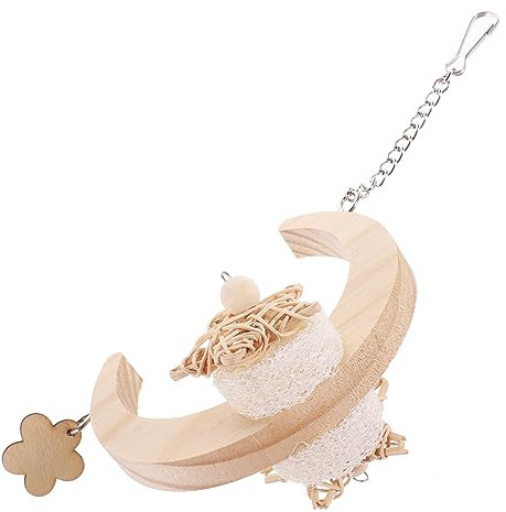 VILLFUL Mondförmige Vogelschaukel Aus Holz Kauspielzeug Für Sittiche Papageienspielzeug Bissfeste Holzstruktur Lustiger Kletterplatz Für Vögel Trainingszubehör