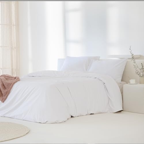 COTTON ARTean Funda Edredón Nórdico Cama 200 Percal Algodón 200 Hilos Noa Blanco 3 Piezas 280x240 Cierre Botones.