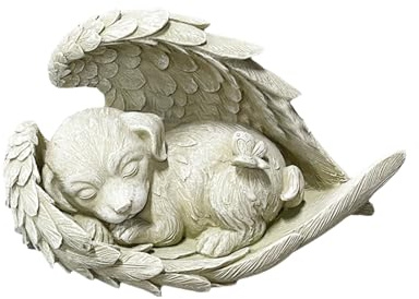 Nucalt minnessten hund ängel 11 x 8 cm, husdjur hund monument grav markör hyllning staty, hund gravsten minnesdag djur trädgård staty, lämplig för trädgårdsgrävare, hemsouvenir, dekorativa ornament