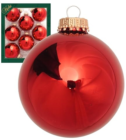 Krebs Glas Lauscha - Weihnachtsdekoration/Christbaumschmuck aus Glas - Weihnachtskugeln - Farbe: Rot Glanz - 8 Stück - Größe: ca. 7 cm