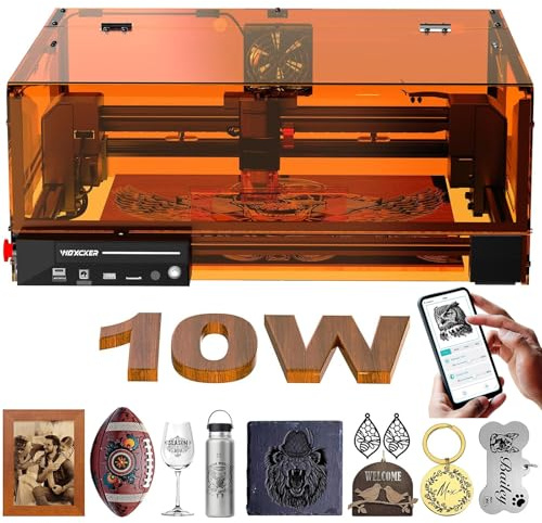 Laser Engraving Machine, Woxcker L2 MAX 10W Enclosure Laser Engraver, 300x300mm Bed Size 0.01mm High Precision Engraving and Cutting for Wood, Stainless Steel, Glass (Class 1 Output: 10000mW)