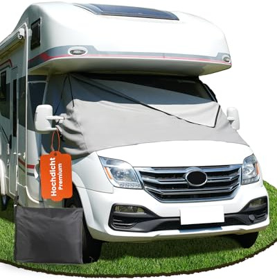 Ezcasch Couverture de pare-brise avant avec fermeture éclair Thermomatte pour camping-car Accessoires, Protection complète contre le soleil, le froid et la poussière, Convient pour FIAT Ducato Peugeot
