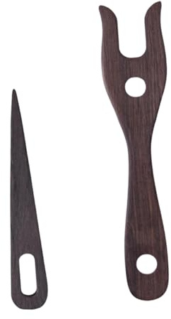 2-teiliges Strickgabel- und Ösennadel-Set, Holz, Lucet, Gabel, Häkeln, Dunkelbraun
