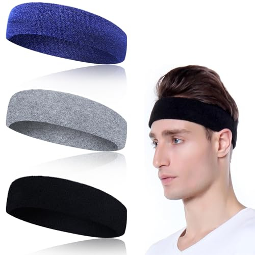 Teouuas 3 Piezas Diadema Deportiva, Unisexo Cinta Frente Sudor, Elástico Antideslizante Diadema Deportiva, Accesorios Deportivos y de Fitness, para Correr, Fitness, Yoga, Ciclismo, Jugar Al Tenis