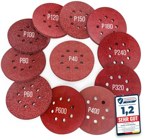 MeyMel® 105 Stück Premium Schleifpapier 125mm Klett | Schleifscheiben Set für Exzenterschleifer | Schleifscheiben 125 mm extra starker Klett | Körnungen 40/60/80/100/120/150/180/240/320/400/600 |