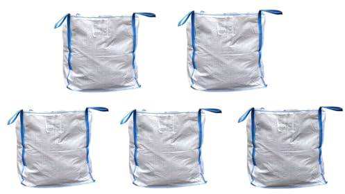 5 Stück Big Bags, 90x90x90 cm, 1.000 kg Tragkraft, 4 Schlaufen, B teurobrecher, Säcke für Bauschutt, Holz, Gartenabfall, Sand, Steine, Bauschuttsäcke